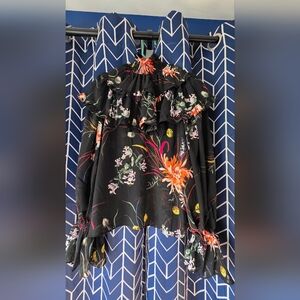 H&M Black Floral Ruffle-Trim Blouse